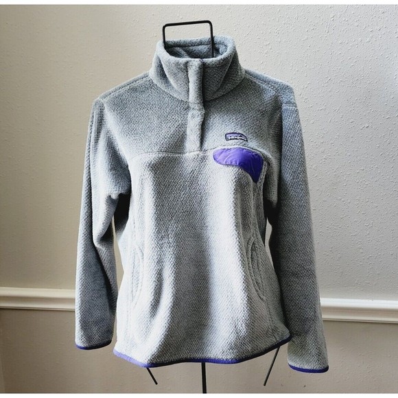 Patagonia Tops - Patagonia Synchilla Pullover Snap T Fleece Jacket Mens Size M Gray Purple a